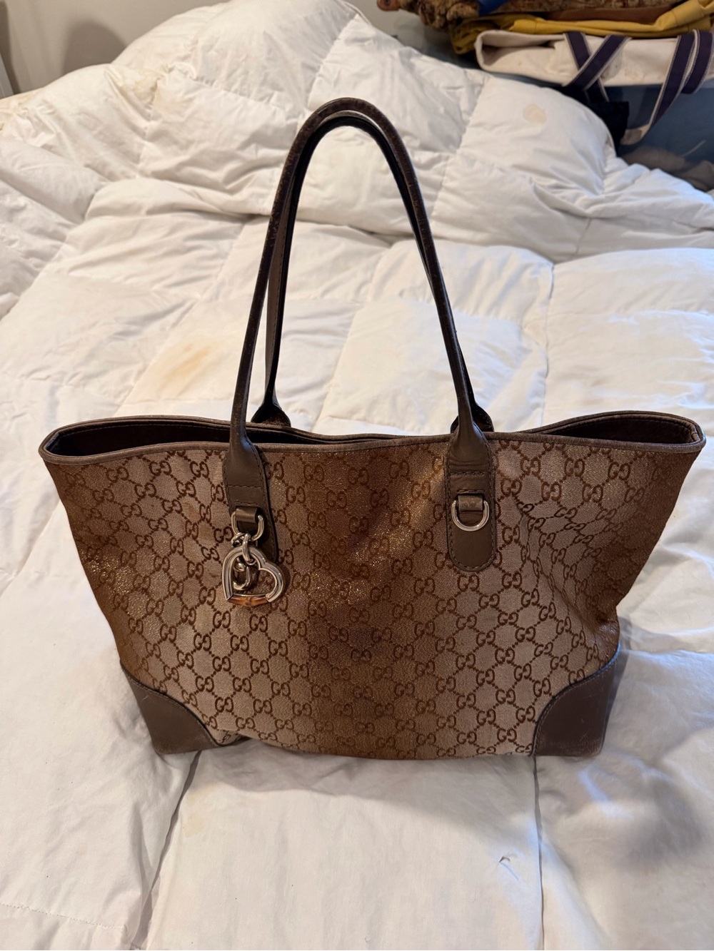 Gucci Brown Monogram Canvas Tote with Leather Trim
